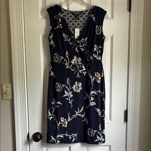 White House Black Market Reversible Blue Sheath Midi Dress V-neck Sleeveless